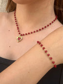 Conjunto em Pedras de Vidro Faceteda Marsala Banhado a Ouro 18k