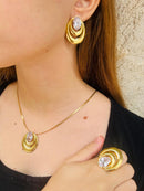 Conjunto Fênix Cristal Brilhante Banhado a Ouro 18k