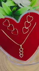 Conjunto Corações Pêndulo Banhado a Ouro 18k