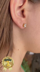 Brinco Solitário com Pedra Cristal Banhado a Ouro 18k