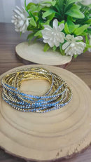 Conjunto de Pulseira Strass Azul Banhada a Ouro 18k
