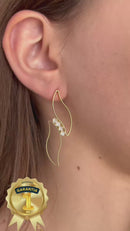 Brinco Folhas Abertas Com Pedras Banhado a Ouro 18k