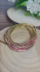 Conjunto de Pulseira Strass Rosa Banhada a Ouro 18k