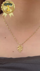 Corrente com Pingente Folha Costela de Adão Banhado a Ouro 18k
