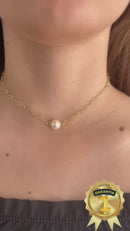 Colar Choker Coração com Pérola Banhado em Ouro 18k