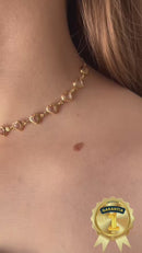Colar Choker Banhado a Ouro 18k com Corações em Cristal