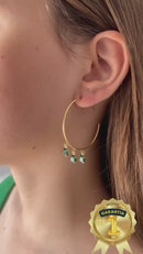 Brinco Argola com 3 Pedras Verde Esmeraldas Banhado em Ouro 18k