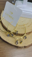 Brinco Argola com 3 Pedras Oval Lavanda Banhado em Ouro 18k