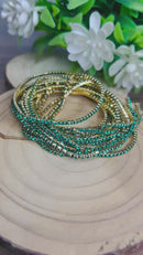 Conjunto de Pulseira Strass Verde Banhada em Ouro 18k