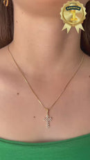 Corrente com Pingente Cruz Cravejado de Pedras Banhado a Ouro 18k