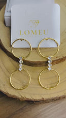 Brinco Duo Arcos com Cristais Banhado a Ouro 18k