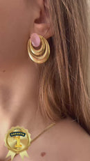 Conjunto Fenix Cristal Rosa Fosco Banhado em Ouro 18k