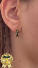 Brinco Argolinha Meia Lua com Zircônia Preto Banhado a Ouro 18k