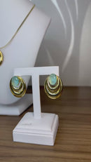 Conjunto Fênix Cristal Verde Fosco Banhado em Ouro 18k