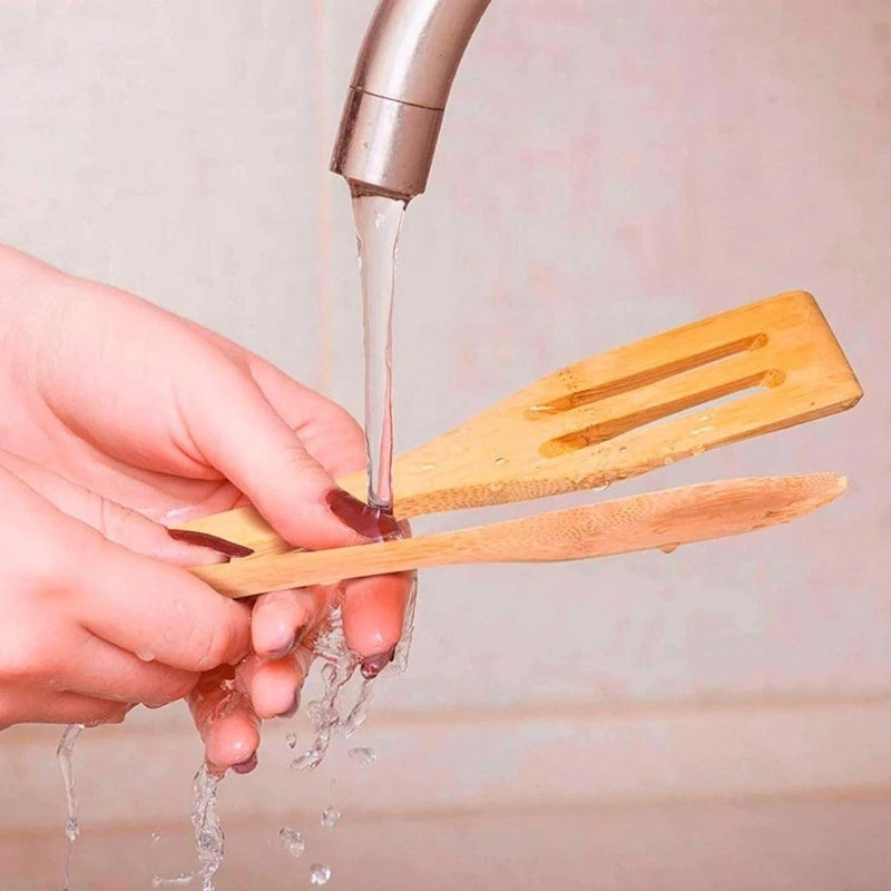 Kit Culinário Colher Bambu Pau Suporte Utensílios Cozinha 5 Peças.
