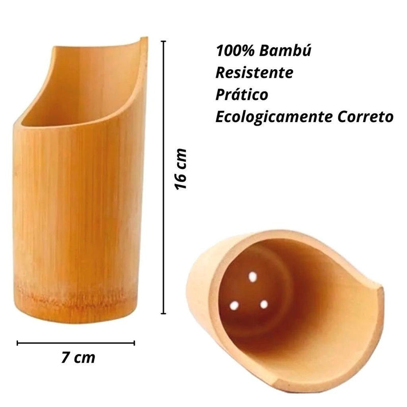 Kit Culinário Colher Bambu Pau Suporte Utensílios Cozinha 5 Peças.
