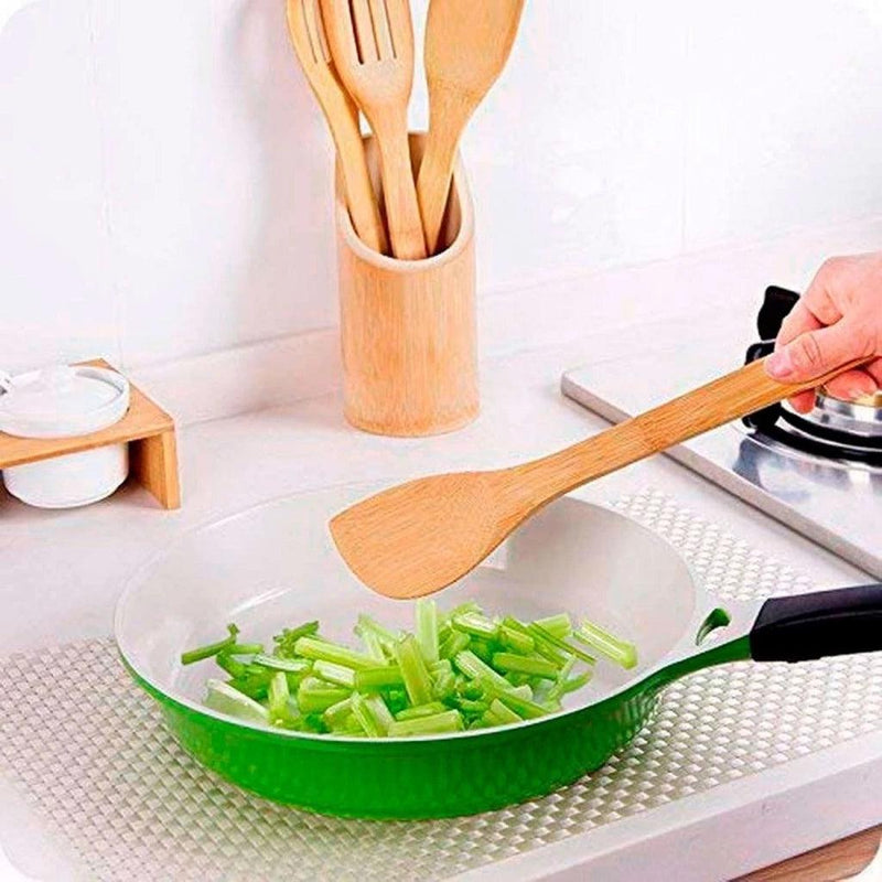 Kit Culinário Colher Bambu Pau Suporte Utensílios Cozinha 5 Peças.